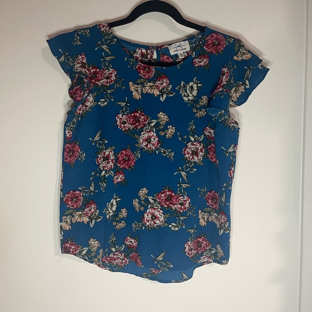 Floral Print Women's Blouse - Blue and Pink